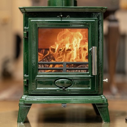 Emerald Green Enamel - Ecosy+ Rock Compact - Defra Approved - Eco Design Ready - Multi-Fuel Stove - Cast Iron
