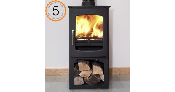 Ecosy+ Purefire Curve 5kw with Stand/Log Store Ecodesign Woodburning Stove  Multifuel. 5 YEAR GUARANTEE
