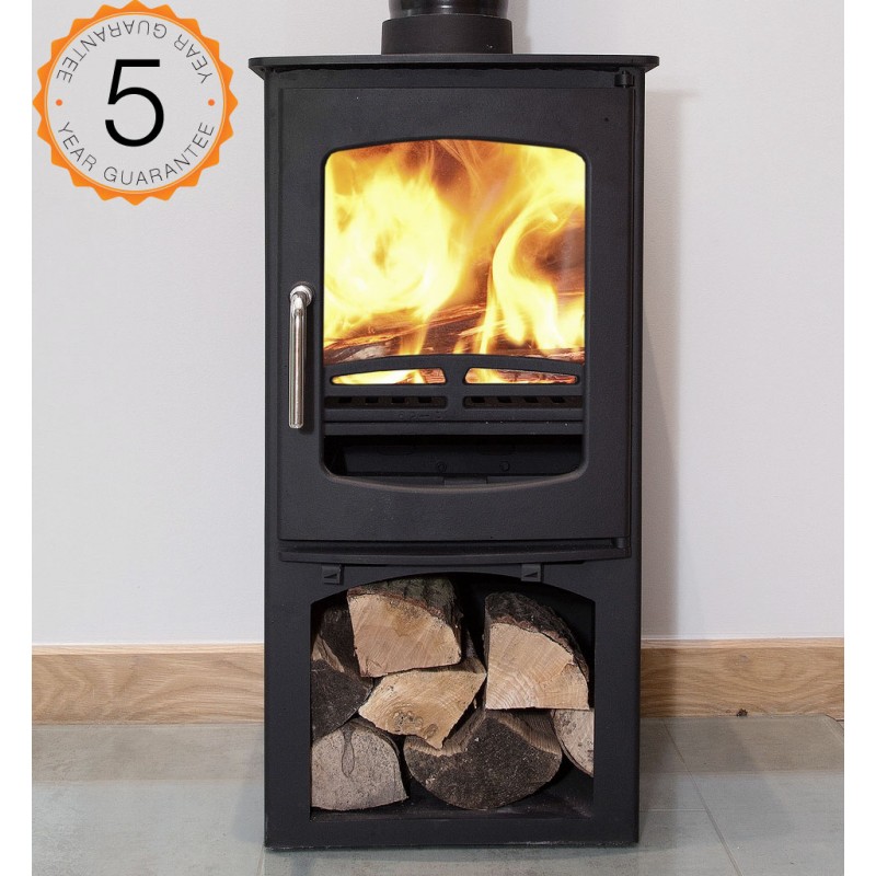 Ecosy+ Purefire Curve 5kw with Stand/Log Store Ecodesign Woodburning Stove  Multifuel. 5 YEAR GUARANTEE