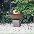 "Raw" 850mm Diameter 24KG Cast Iron Indian Fire Bowl  - With Corten Steel Stand