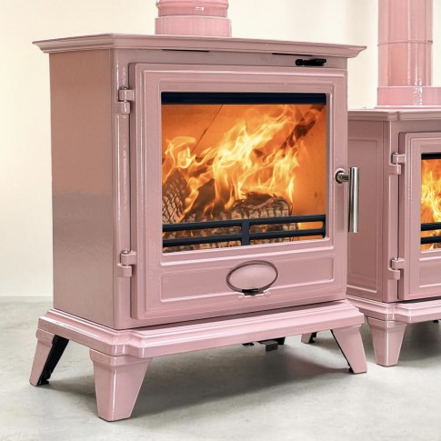 Flamingo Pink  Enamel - Ecosy+ Rock Landscape 5kw - Defra Approved - Eco Design Ready - Multi-Fuel Stove - Cast Iron