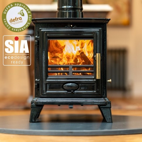 Black Enamel - Ecosy+ Rock Compact - Defra Approved - Eco Design Ready - Multi-Fuel Stove - Cast Iron