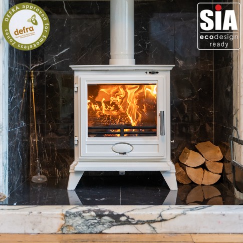 Ivory Enamel - Ecosy+ Rock Landscape 5kw - Defra Approved - Eco Design Ready - Multi-Fuel Stove - Cast Iron