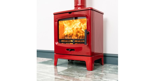 Red Enamel Rock Midi Cast Iron Stove - 5KW - Defra Approved - Eco Design  Ready - Woodburning Stove