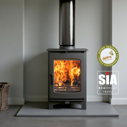 DARK GREY - Ecosy+ Ottawa 5 Eco Deluxe, Defra Approved -  Eco Design Approved  - 5kw Wood Burning Stove