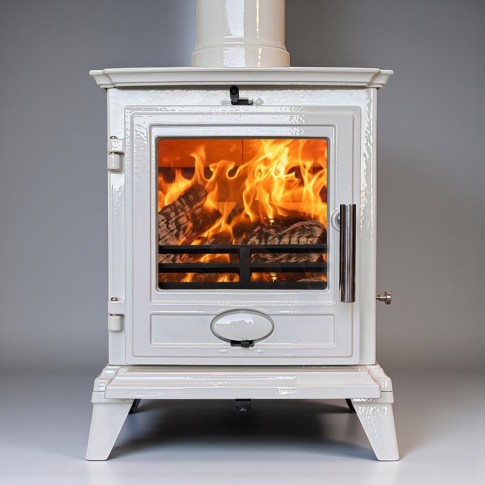 Ivory Enamel - Ecosy+ Rock Compact - Defra Approved - Eco Design Ready - Multi-Fuel Stove - Cast Iron