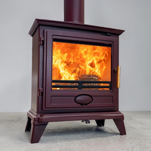Oxblood Red Enamel - Ecosy+ Rock Landscape 5kw - Defra Approved - Eco Design Ready - Multi-Fuel Stove - Cast Iron