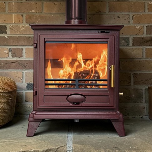 Oxblood Red Enamel - Ecosy+ Rock Landscape 5kw - Defra Approved - Eco Design Ready - Multi-Fuel Stove - Cast Iron