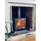 BURNT GREY - Ecosy+ Twin Door Panoramic Defra Approved 5kw Eco Design Ready -  Woodburning Stove 