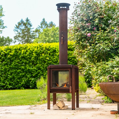 Ecosy+ V2 Double Sided - Corten Steel Outdoor Woodburning Stove 