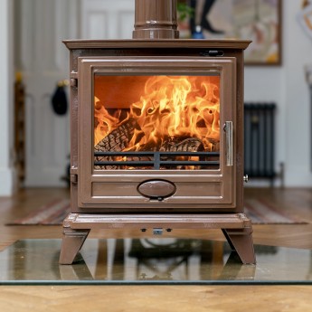 Mocha Brown Enamel - Ecosy Rock Landscape 5kw | Defra Approved | Ecodesign Multi-Fuel  Wood Burner