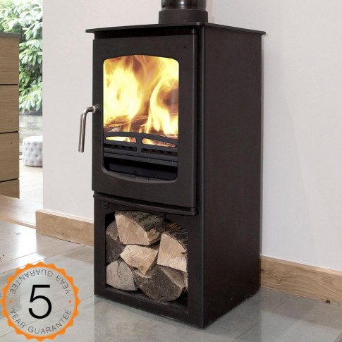 85% efficient, Ecosy+ 5kw Purefire  CURVE with Stand Contemporary  Woodburning Stoves Multi Fuel.  5 YEAR GUARANTEE