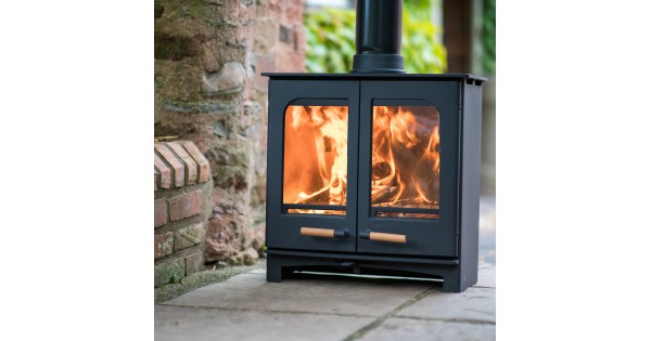 Defra Approved Ecosy+ Twin Door 5kw Panoramic Slimline Eco Design Wood  Burning Multi Fuel Stove
