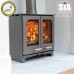 BURNT GREY - Ecosy+ Twin Door Panoramic Defra Approved 5kw Eco Design Ready (2022) -  Woodburning Stove 