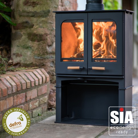 Ecosy+ Panoramic Twin Door - Defra Approved - 5kw - Eco Design Ready -  Woodburning Stove - With Stand 