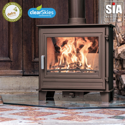 Rich Brown Ecosy+ Panoramic Traditional - (Wood Burning) Defra Approved, 5kw , Eco Design Ready - 5 Year Guarantee Rich Brown Ecosy+ Panoramic Traditional - (Wood Burning) Defra Approved, 5kw , Eco Design Ready - 5 Year Guarantee