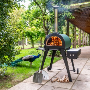  Green Machine, Outdoor Pizza Oven With Stone Base + Side BBQ