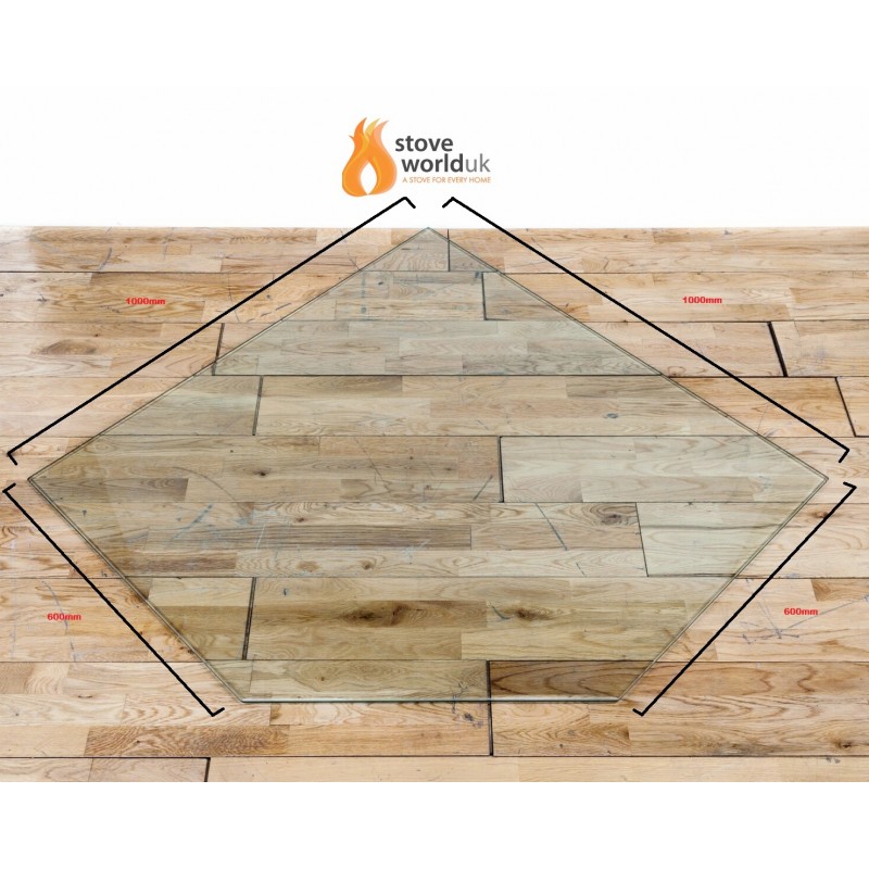 12mm Pentagon Corner Glass Hearth/Plinth Floor Plate 1000mm x 1000mm