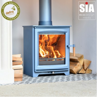 COOL BLUE - Ecosy+ Hampton 5 Defra Approved - Eco Design Approved - 5kw Wood Burning Stove COOL BLUE - Ecosy+ Hampton 5 Defra Approved - Eco Design Approved - 5kw Wood Burning Stove