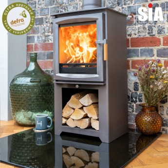 BURNT GREY - Ecosy+ Hampton 5 Defra Approved With Stand -  Eco Design Approved - 5kw Wood Burning Stove