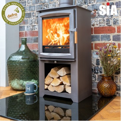 BURNT GREY - Ecosy+ Hampton 5 Defra Approved With Stand -  Eco Design Approved - 5kw Wood Burning Stove