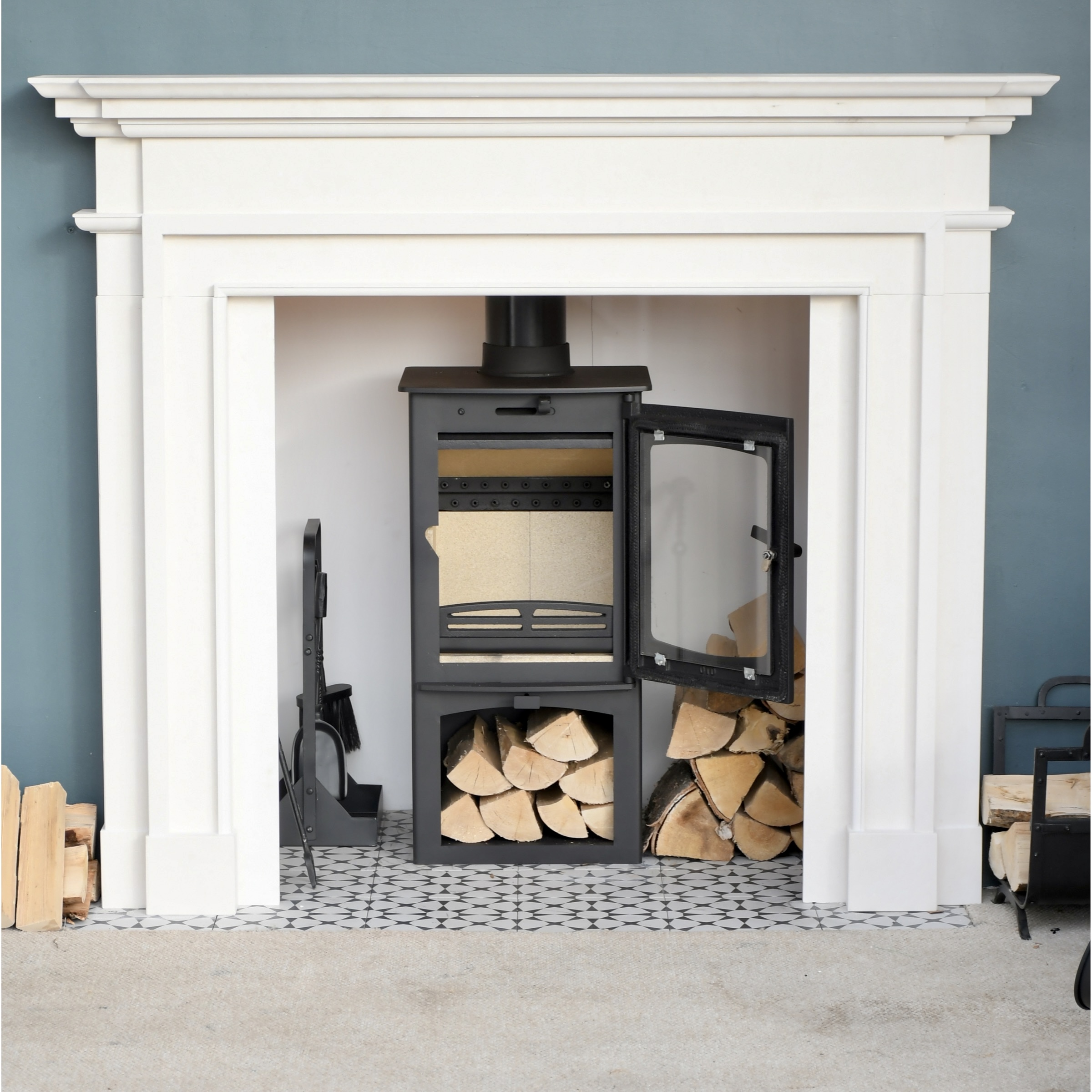 Aegean Limestone Fireplace Surround / Mantle With Granite Hearth Option