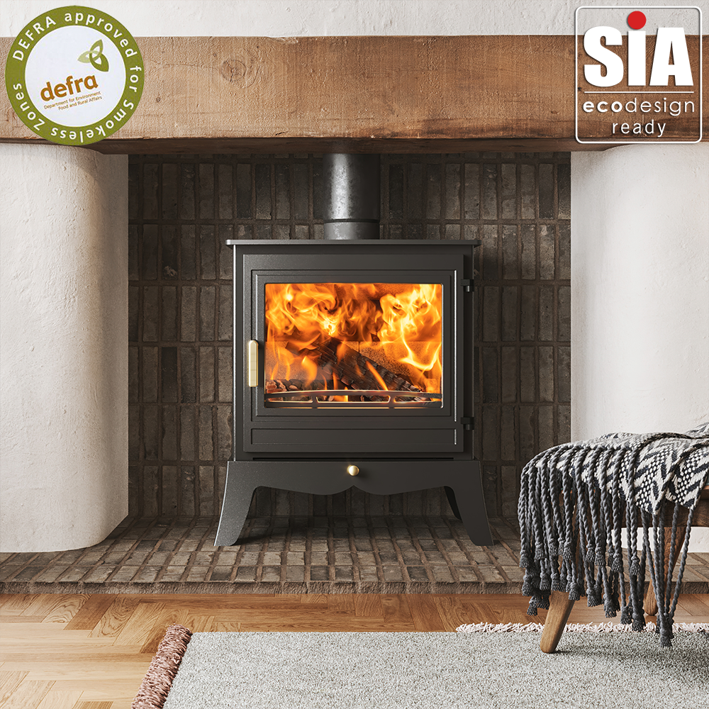 Defra Approved Ecosy+ 5kw Panoramic Slimline Eco Design Wood Burning Multi  Fuel Stove