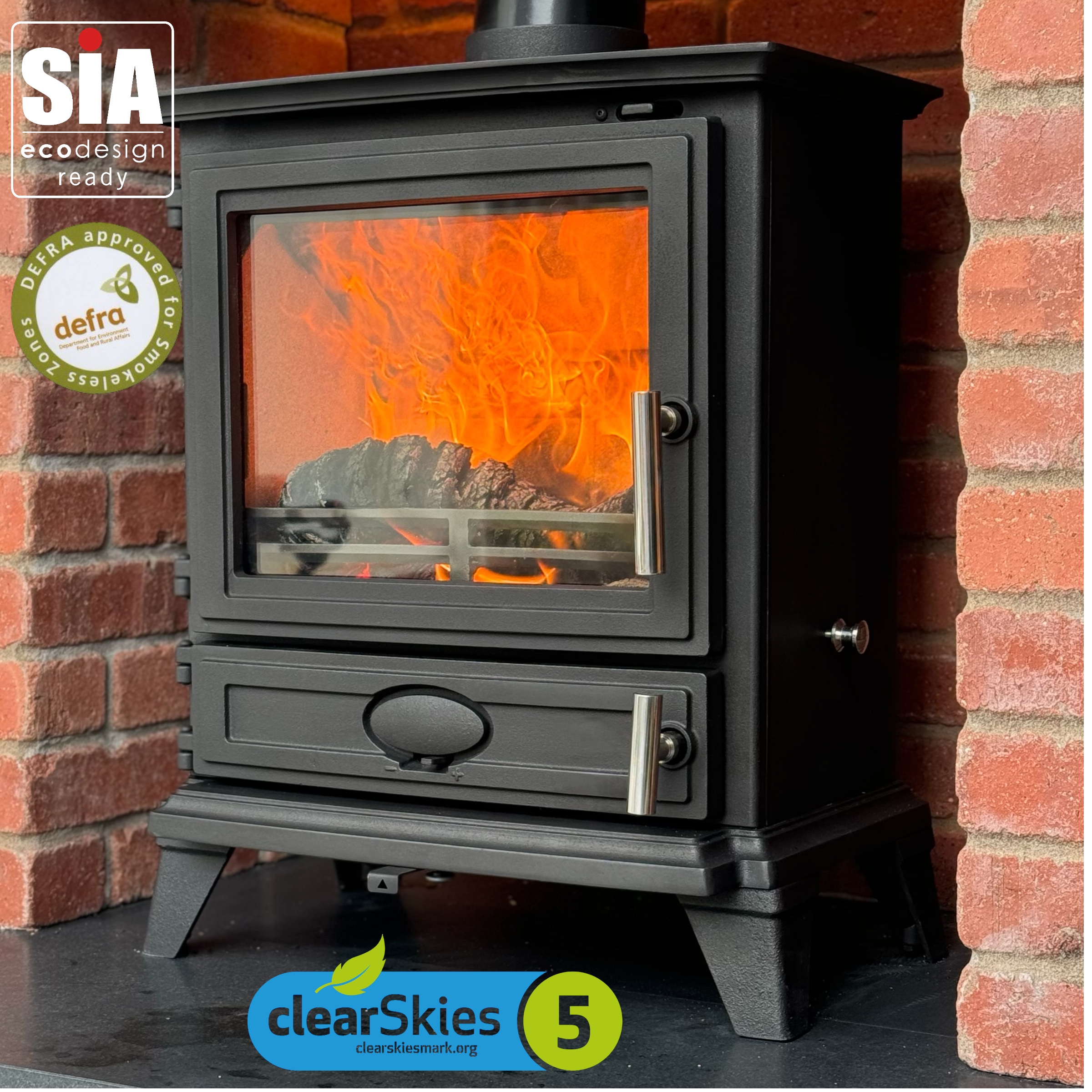 Dual Door Cast Iron Ecosy+ Rock Landscape Multi-Fuel Stove Eco