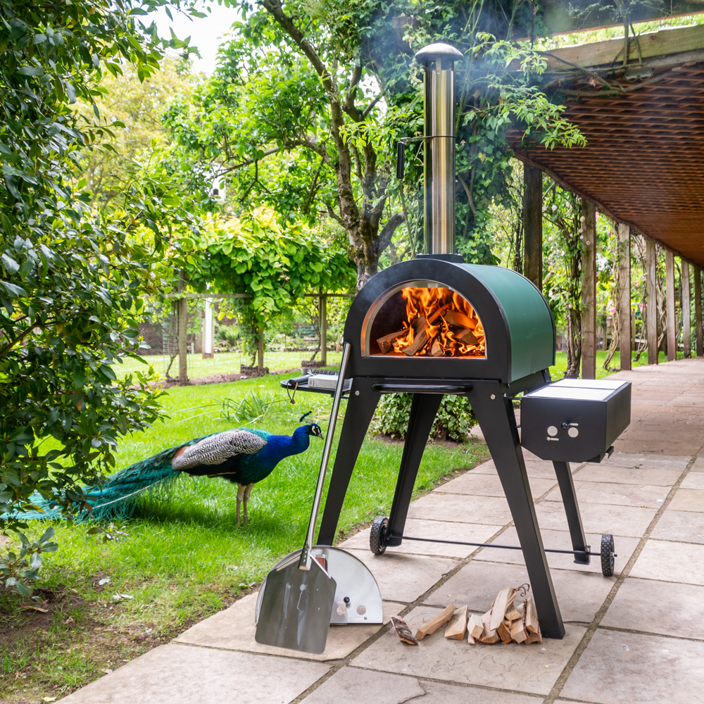 green machine outdoor stainless steel pizza oven with stone base side bbq