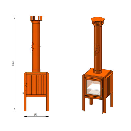 Haven Double Sided v2 Outdoor wood burning stove diagram